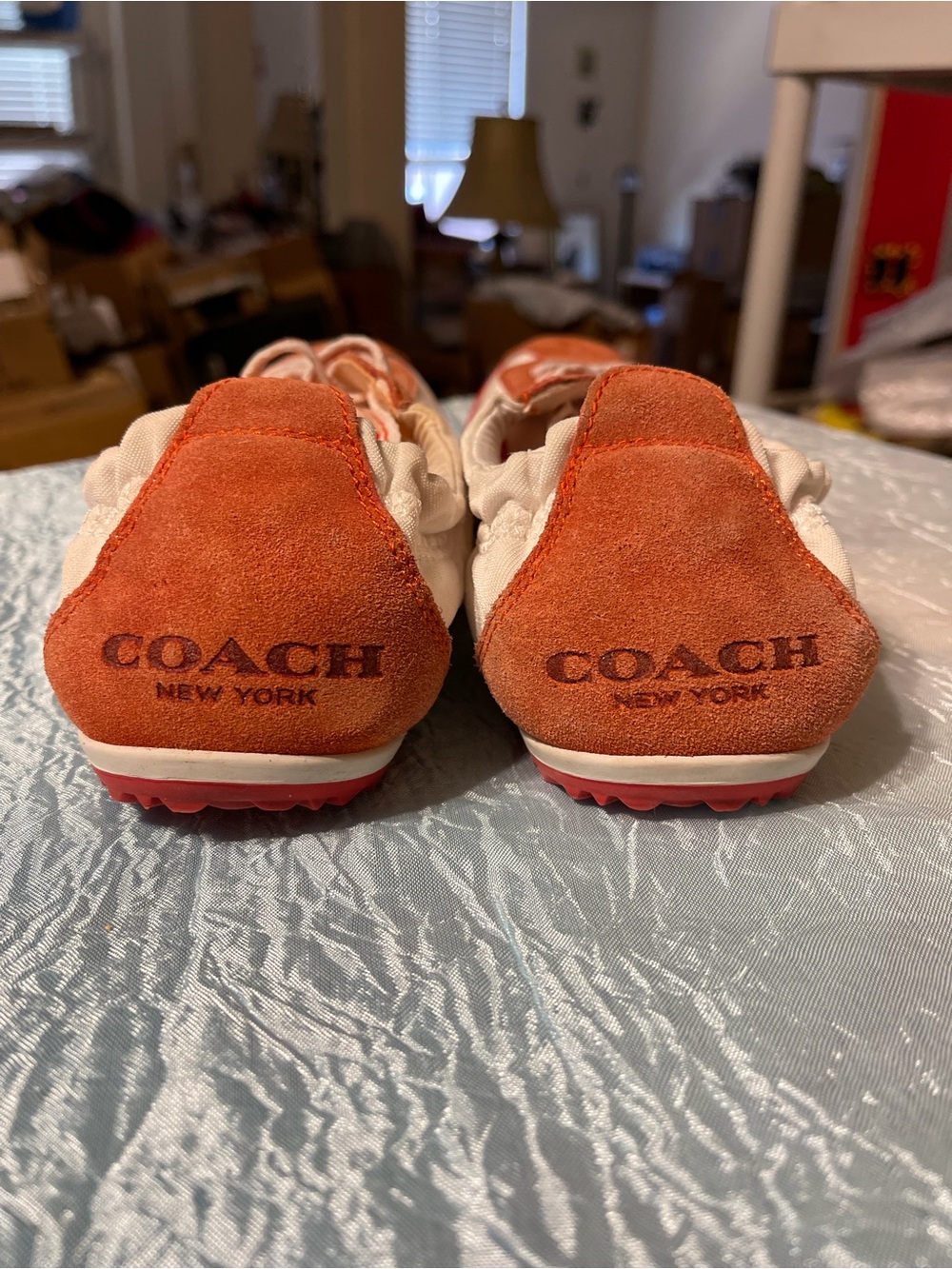 Coach White and Orange Suede Lace-Up Sneaker - Picture 5 of 8